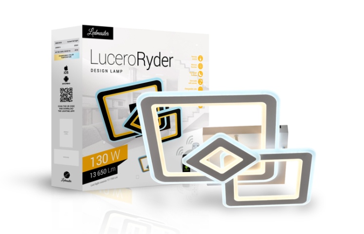 Lucero Ryder 130 W-os, 50 cm átmérőjű fehér LED távirányítós és mobil applikációval vezérelhető mennyezeti lámpa