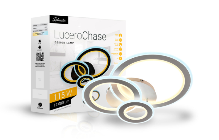 Lucero Chase 115 W-os, 50 cm átmérőjű fehér LED távirányítós és mobil applikációval vezérelhető mennyezeti lámpa