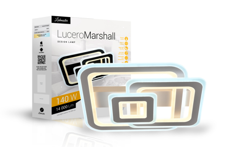 Lucero Marshall 140 W-os, 50 cm átmérőjű fehér LED távirányítós és mobil applikációval vezérelhető mennyezeti lámpa