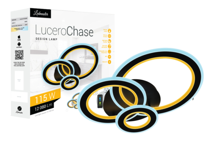 Lucero Chase 115 W-os, 50 cm átmérőjű fekete LED távirányítós és mobil applikációval ...