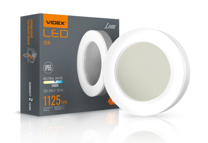 Videx Lena 15 W-os ø190 mm kerek natúr fehér, fehér mennyezeti lámpa IP65-ös védettségű 