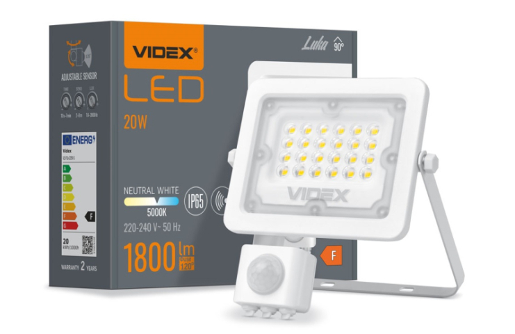 Videx F2e 20 W-os mozgásérzékelős natúrfehér LED reflektor 