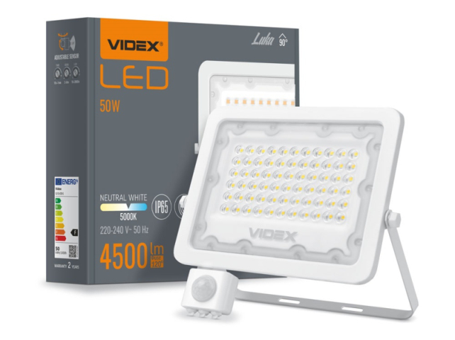 Videx Luka 50 W-os mozgásérzékelős natúrfehér LED reflektor 