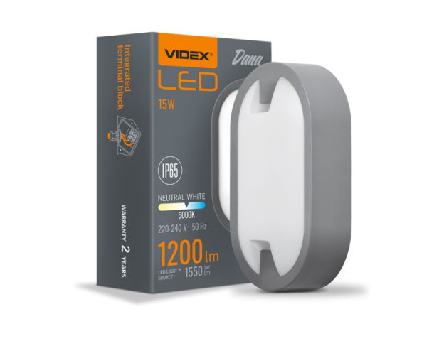 Videx Dana 15 W-os 215x127 mm ovális natúr fehér, fehér mennyezeti lámpa IP65-ös védettségű