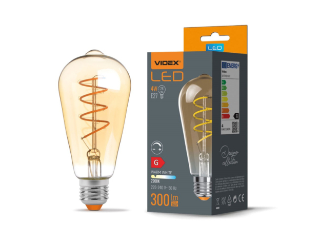 Videx Filamentszálas ST64 LED izzó 4 W-os meleg fehér, E27-es foglalattal 