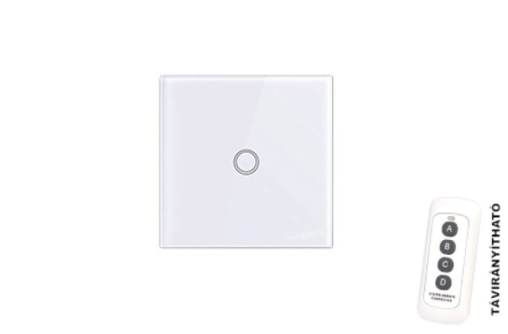 MasterLED Fehér üveg 1 körös távirányítható érintő villanykapcsoló 