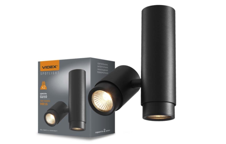 Videx ARIZA henger alakú fekete forgatható fejű mennyezetlámpa GU10-es foglalattal 