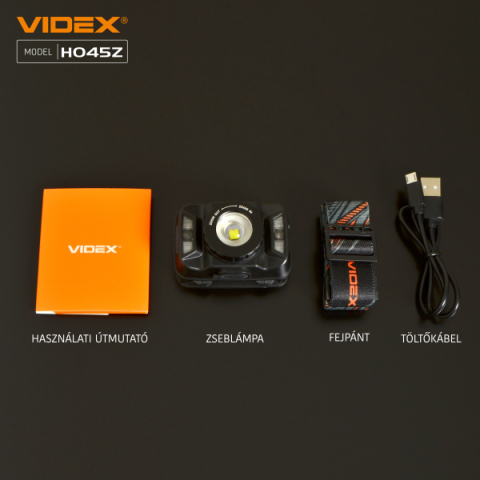 Videx LED Fejlámpa, natúrfehér újratölthető akkumulátorral H045Z