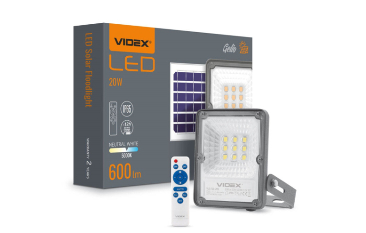Videx Gelio 20 W-os natúr fehér napelemes reflektor beépített mozgásérzékelővel 