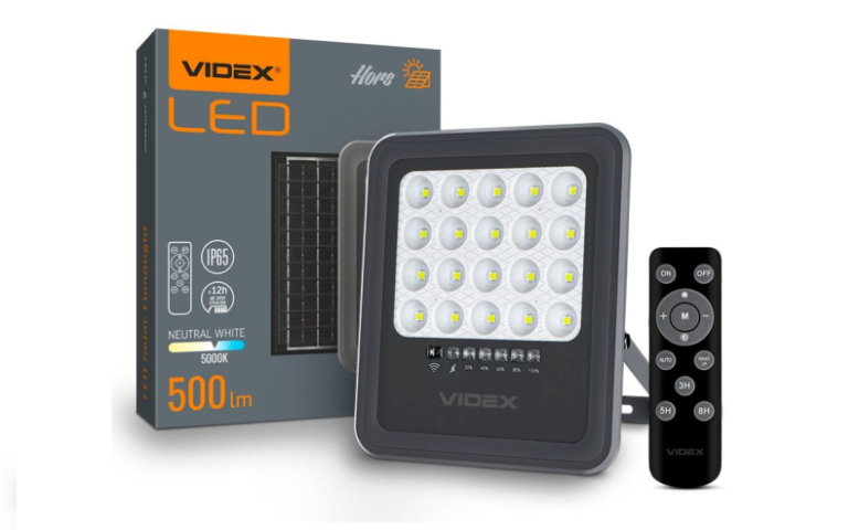 Videx Hors 16 W-os natúr fehér napelemes reflektor beépített mozgásérzékelővel 
