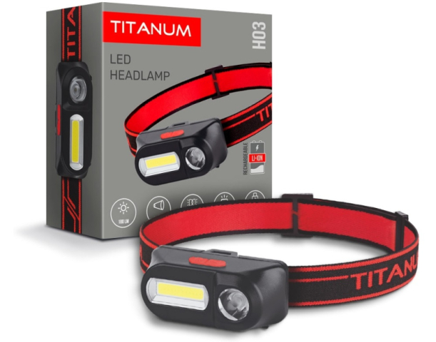 Videx TITANUM LED Fejlámpa újratölthető akkumulátorral, 6500K, TLF-H03 