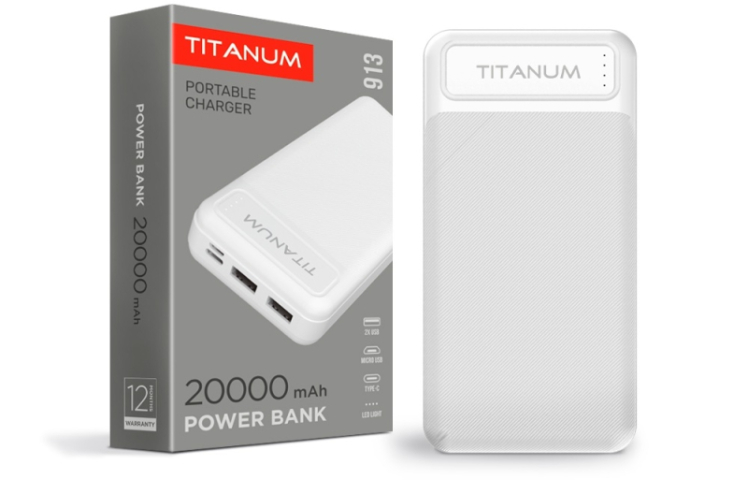 Videx TITANUM power bank, fehér színű, 20000mAh, TPB-913 