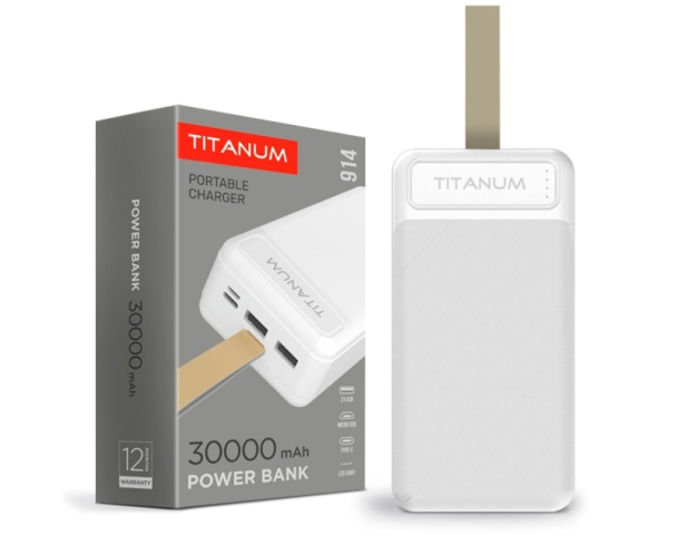 Videx TITANUM power bank, fehér színű, 30000mAh, TPB-914 