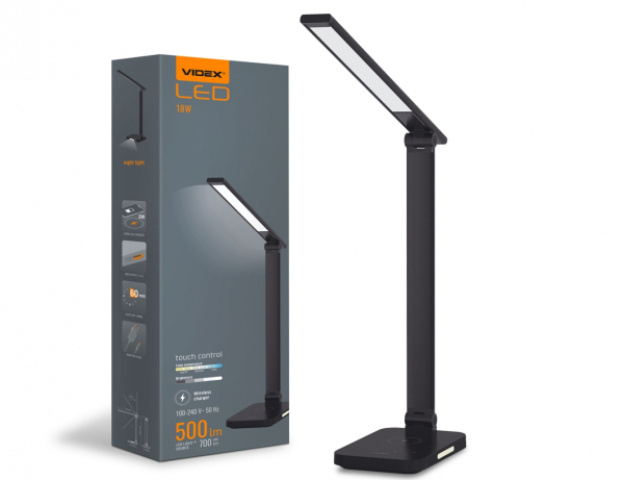 Videx asztali lámpa, 1800-6500K, vezeték nélküli töltővel 