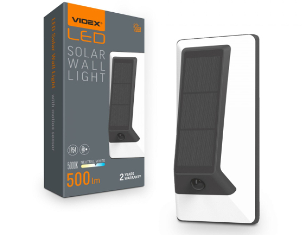 Videx napelemes fali lámpa, 5000K, beépített mozgásérzékelővel, 003-S 
