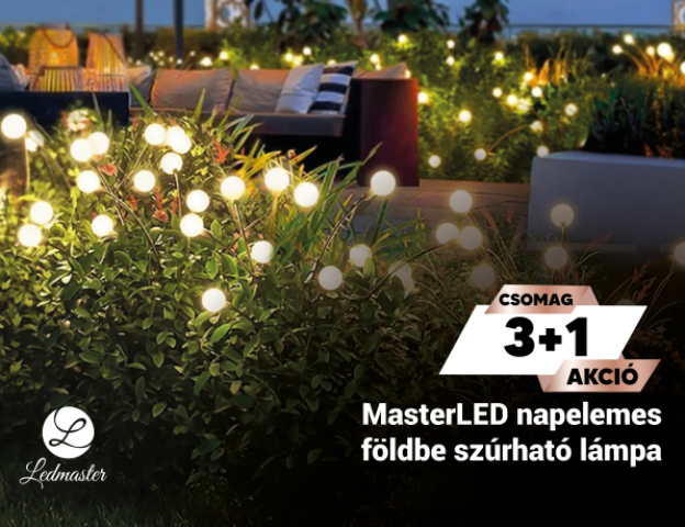 MasterLED napelemes és alkonyatérzékelős földbe szúrható 73 cm-es kerti LED (x10) lámpa 3+1 csomagakció