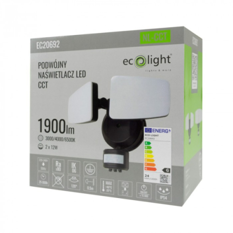 EcoLight 2x12 W-os, 3000-6500K, LED reflektor beépített mozgásérzékelővel