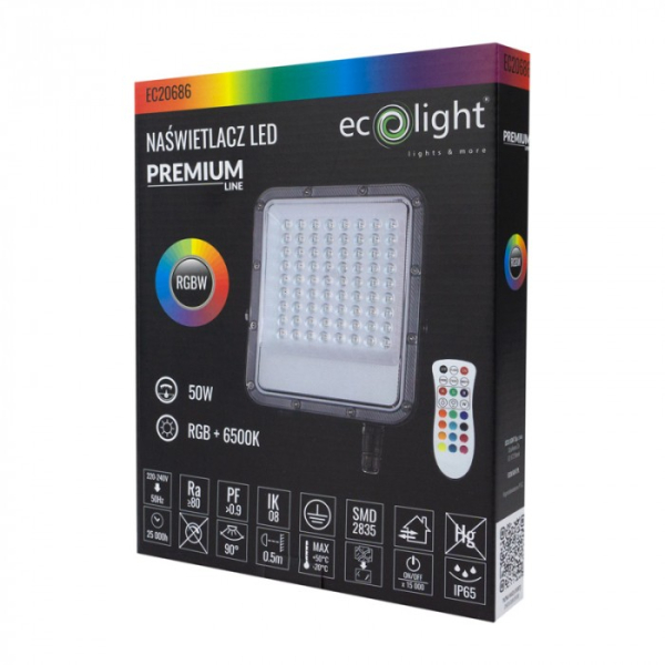 EcoLight 50 W-os RGB LED reflektor, IP65 védettséggel