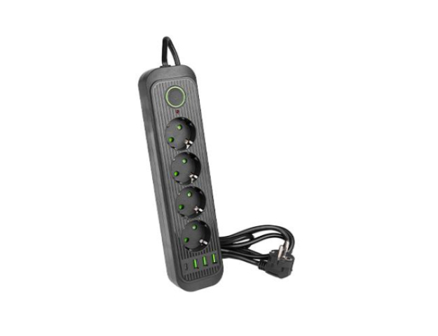 MasterLED Modi fekete színű 4-es hosszabító kapcsolóval, 2m-es kábellel, 3 x USB + 1 x ...