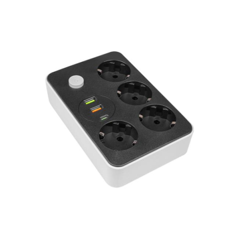 MasterLED Remo fekete/fehér színű 4-as hosszabító, 2m-es kábellel 2 x USB, 1 x USB-C