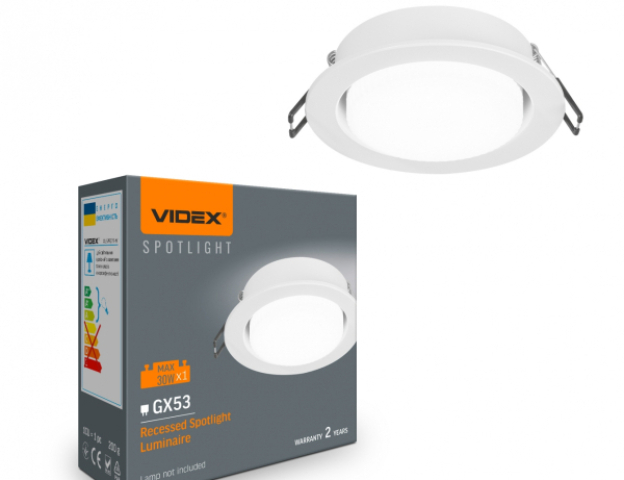 Videx kerek fehér spot keret GX53-as foglalattal IP20-as védettséggel 
