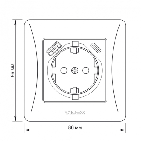 Videx Binera ezüst színű süllyesztett földelt csatlakozó aljzat + 1-1 db USB csatlakozóval, USB-C csatlakozóval (20/120)