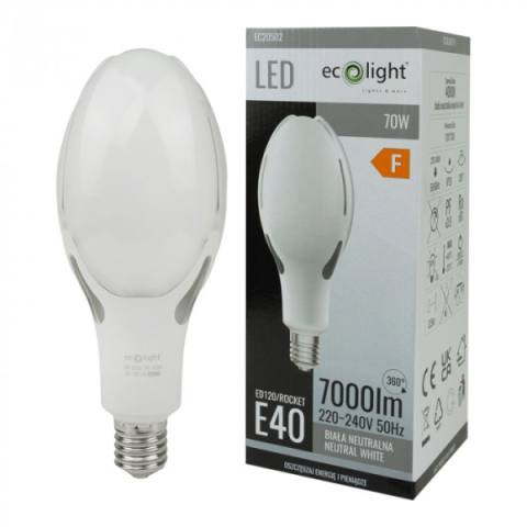 EcoLight Rocket 70W-os E40-es foglaltú LED izzó, 4000K, 7000lm