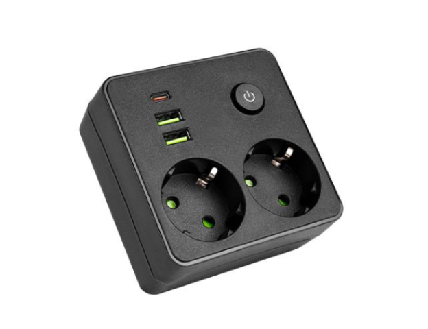 MasterLED Modi fekete színű 2-es hosszabító kapcsolóval, 2 x USB-A, 1x USB-C 