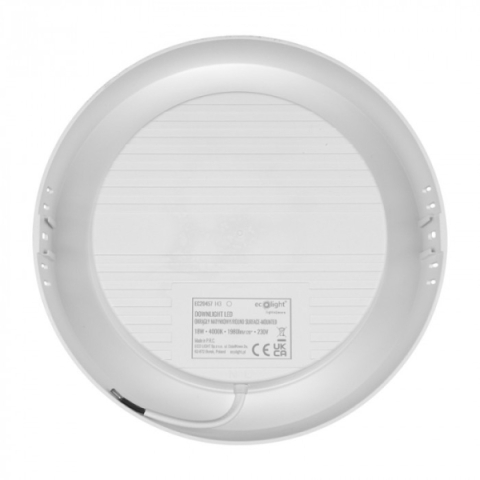 EcoLight 18W-os falon kívüli ledes mennyezetlámpa, natúr fehér kör alakú