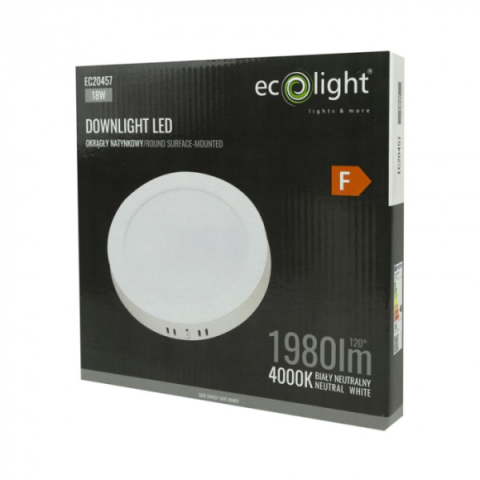 EcoLight 18W-os falon kívüli ledes mennyezetlámpa, natúr fehér kör alakú