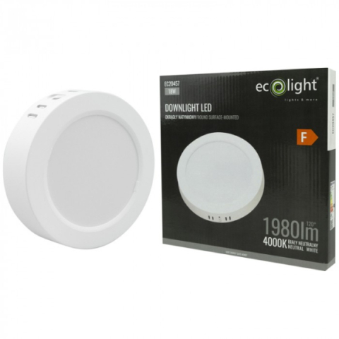 EcoLight 18W-os falon kívüli ledes mennyezetlámpa, natúr fehér kör alakú